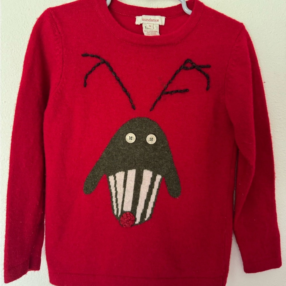 Sundance lambswool Kids Red Sweater size small monster design